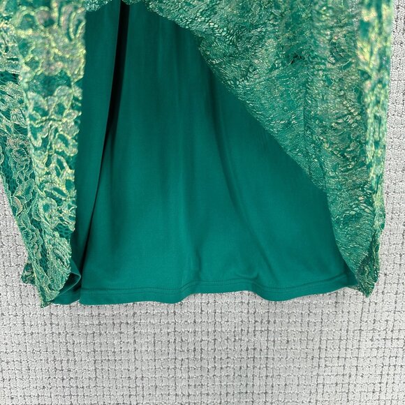 Lulus Mini Dress Womens Size Large Green Metallic Lace Skater Sleeveless - Picture 6 of 11
